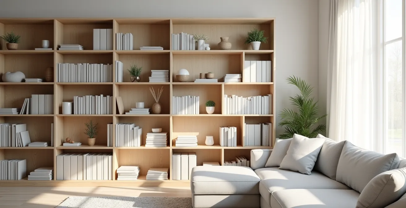 Bibliothèque organisée selon le principe pyramidal avec objets lourds en bas et légers en haut