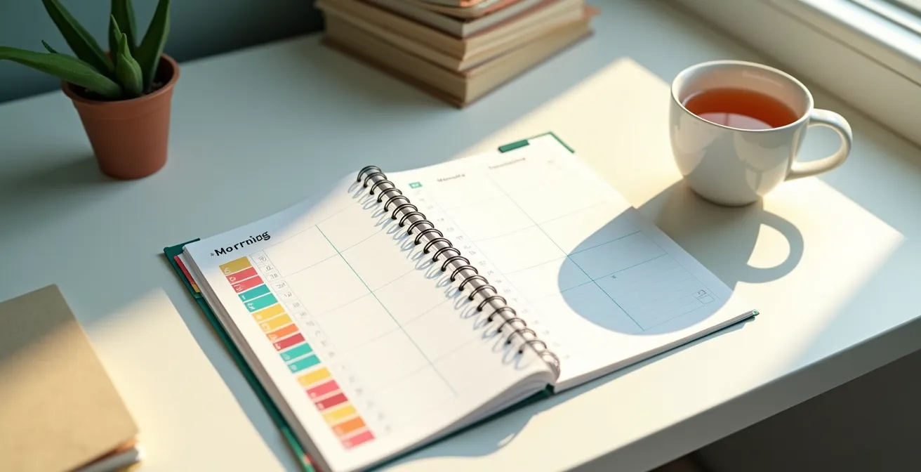 Vue d'ensemble d'un bureau avec calendrier et documents de planification du répit