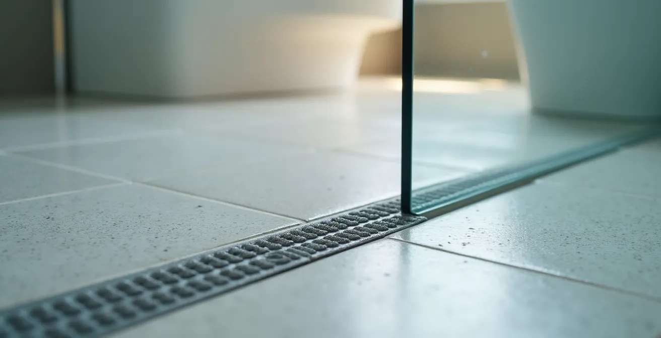 Vue détaillée d'une douche à l'italienne sans seuil avec sol antidérapant