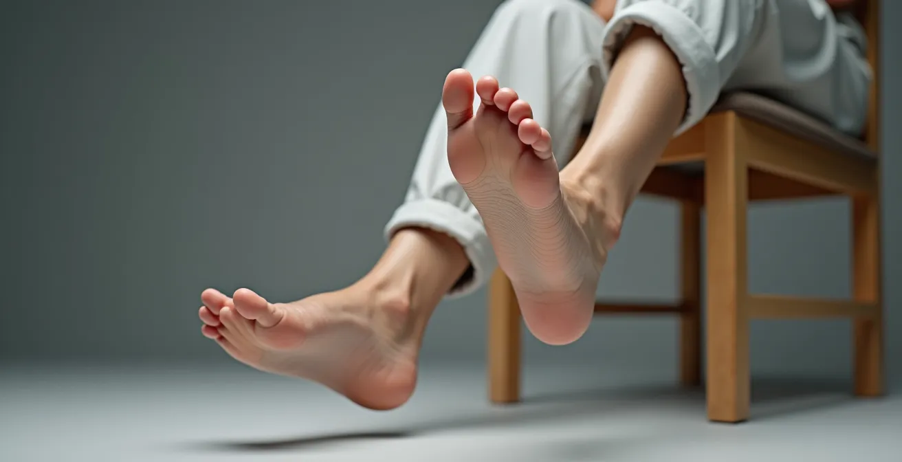 Personne âgée effectuant des mouvements de pédalage dans le vide pour maintenir la mobilité articulaire