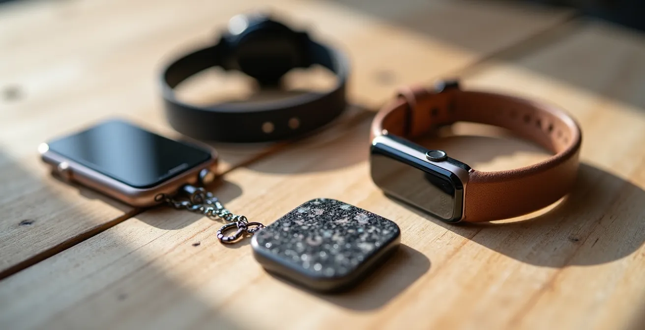 Comparaison élégante de différents dispositifs de téléassistance modernes portés au poignet