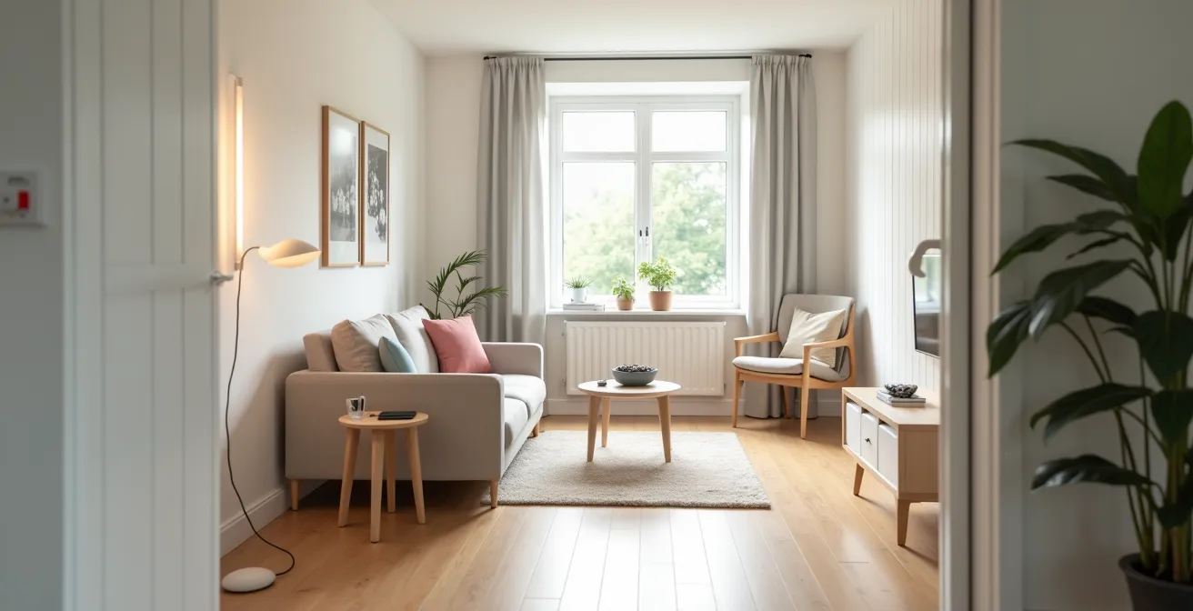 Technologies d'assistance et aides humaines combinées dans un intérieur adapté