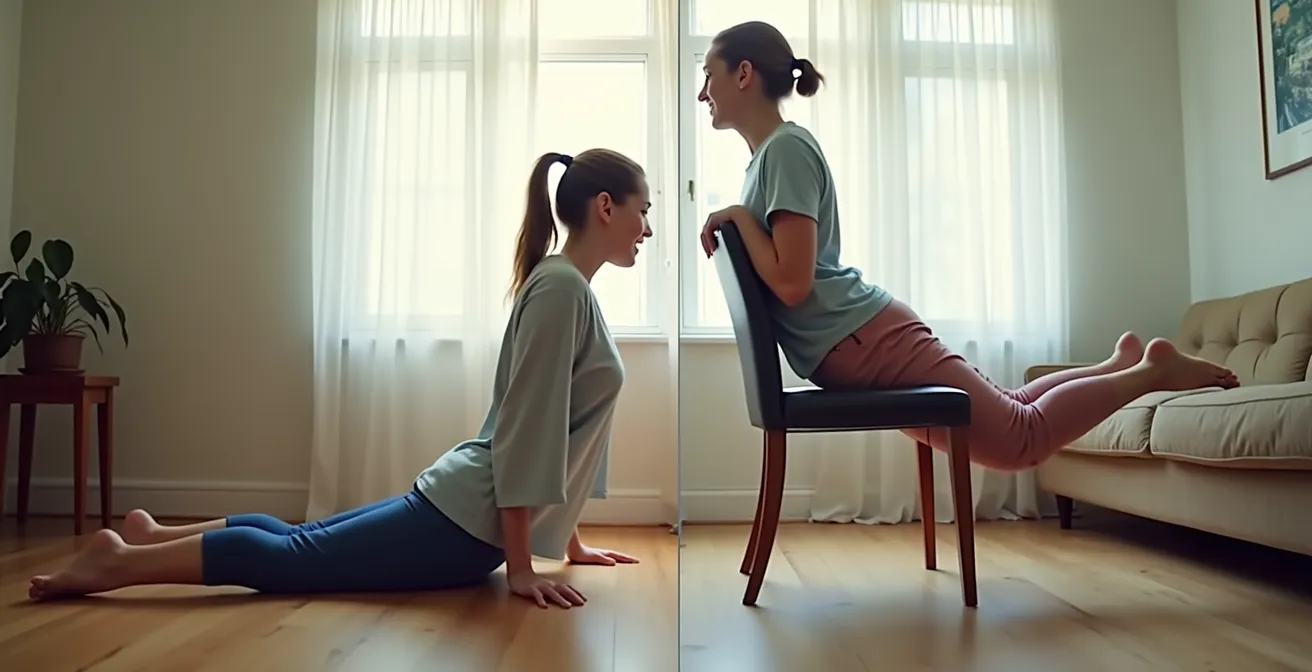 Séquence montrant un senior utilisant la technique sécuritaire pour se relever après une chute