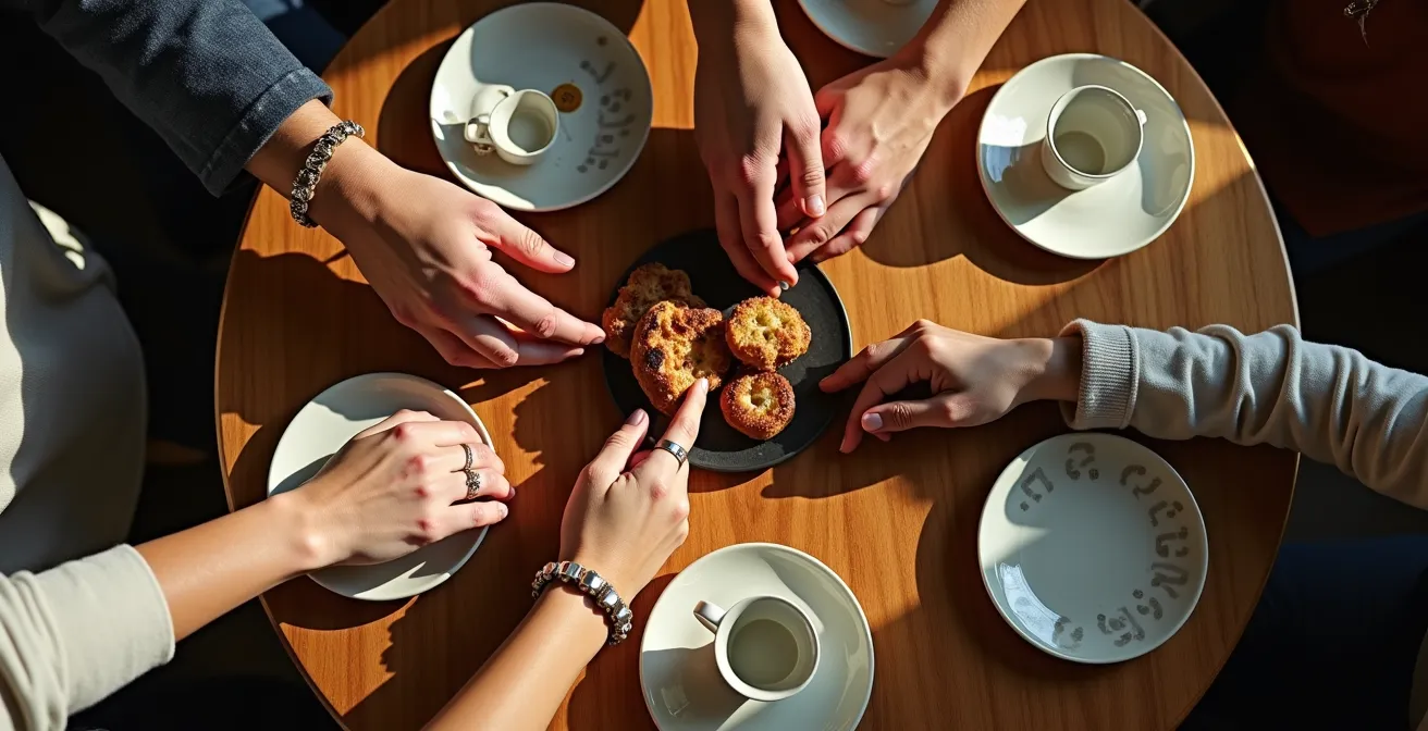 Groupe de seniors dans un café convivial partageant un moment chaleureux