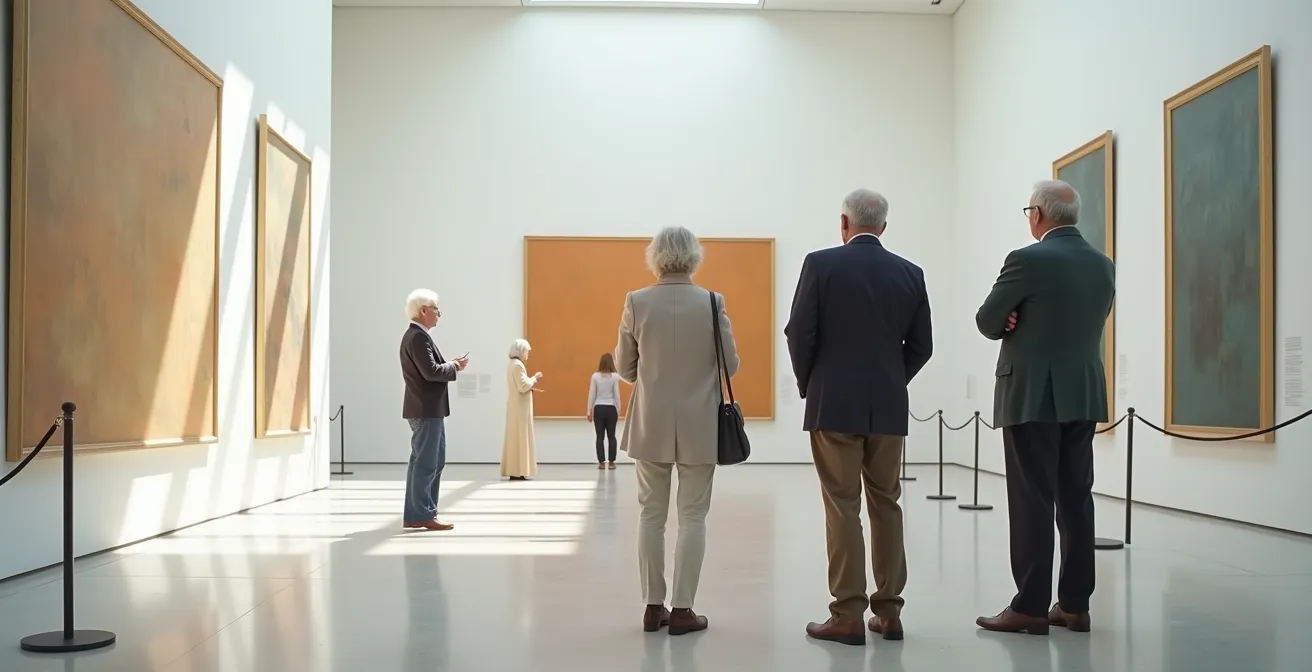 Groupe de seniors lors d'une visite guidée dans un musée d'art