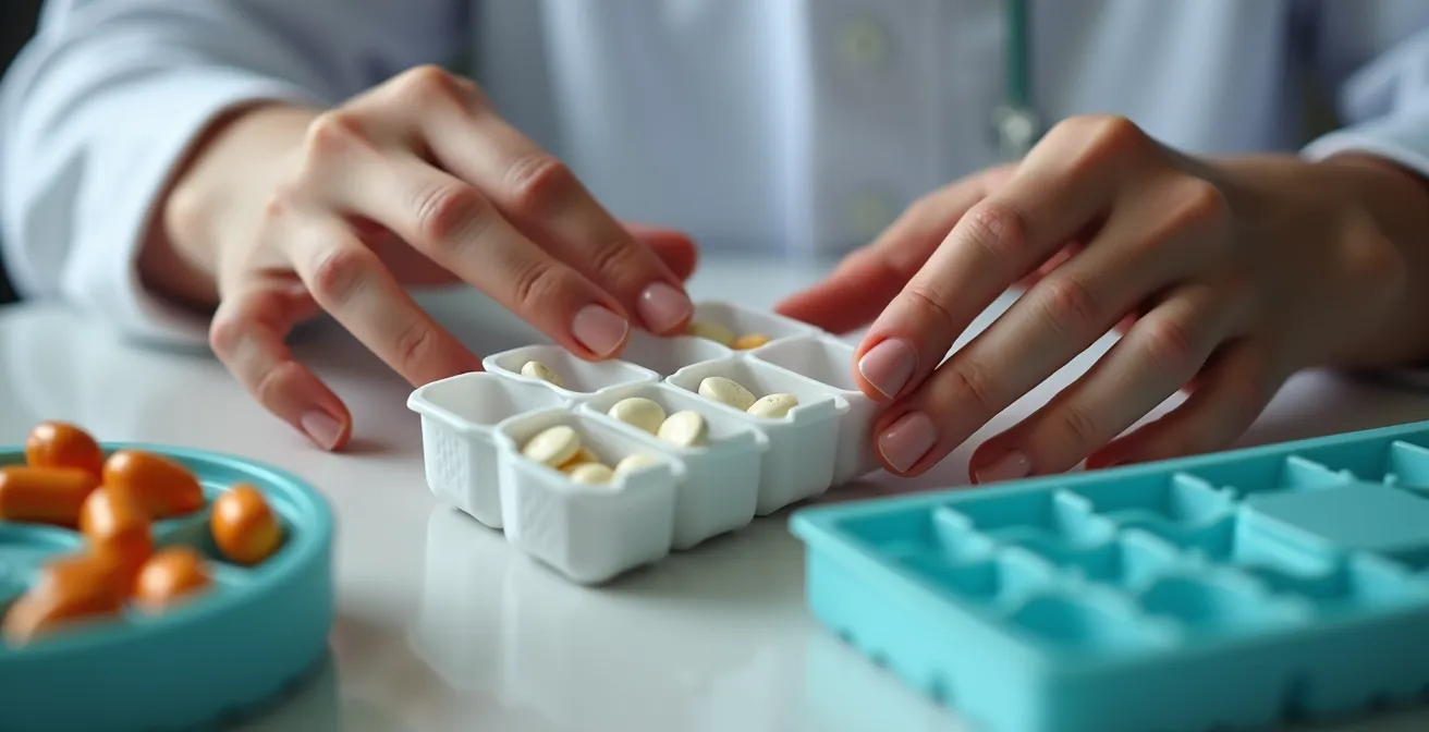 Organisation sécurisée de la médication avec système de pilulier et coordination professionnelle